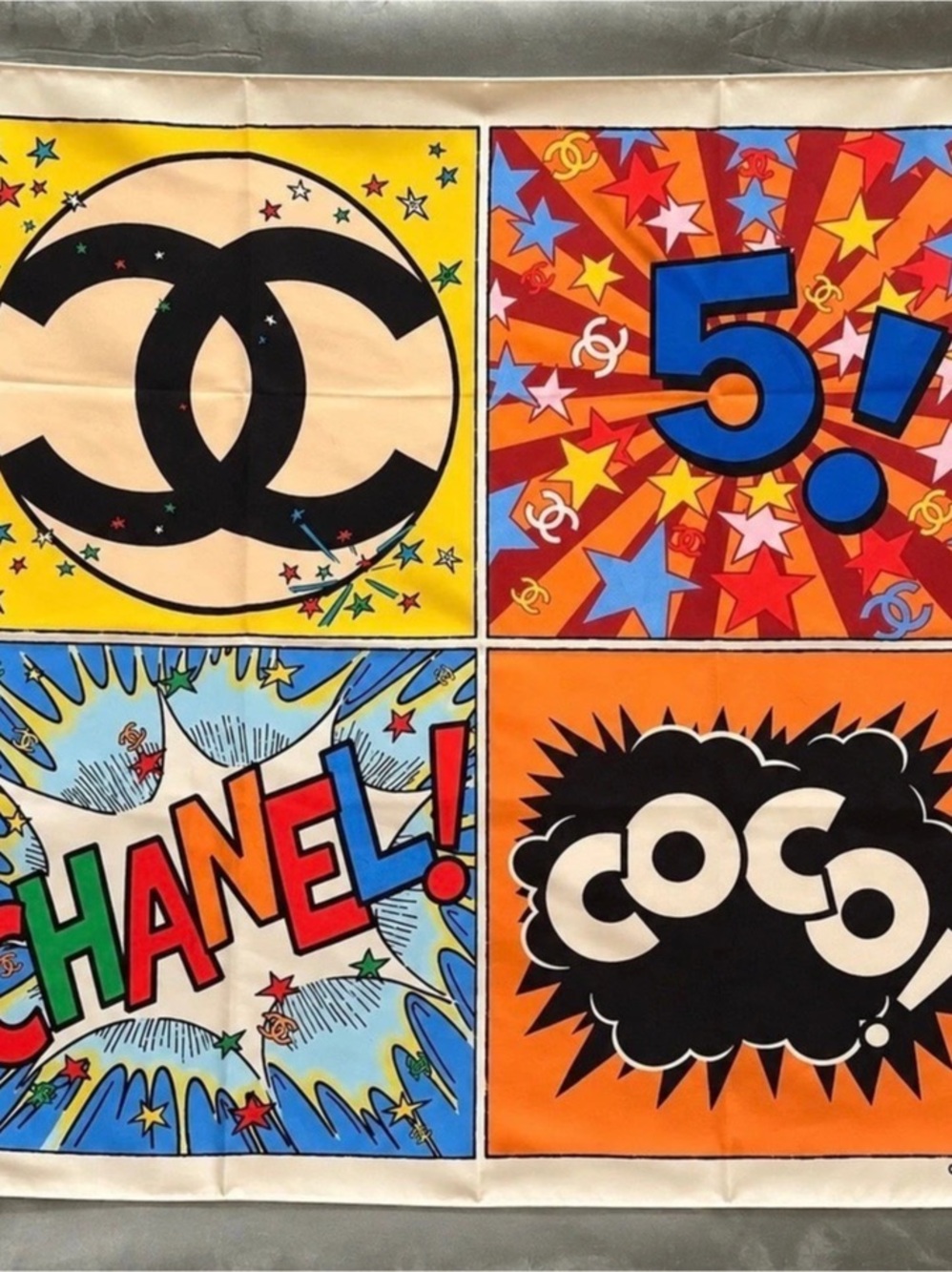 Chanel Comic Book Pop Art Silk Square Scarf Multicolor